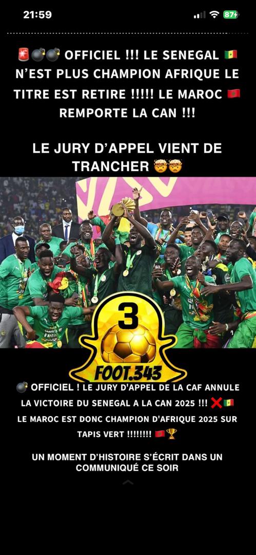 Urgent La Caf retire au senegal son titre de champion d&rsquo;Afrique